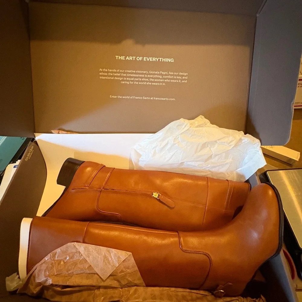 Franco Sarto L Jazrin Cognac Leather Knee High Boots Women US 5.5 EU‎ 35.5